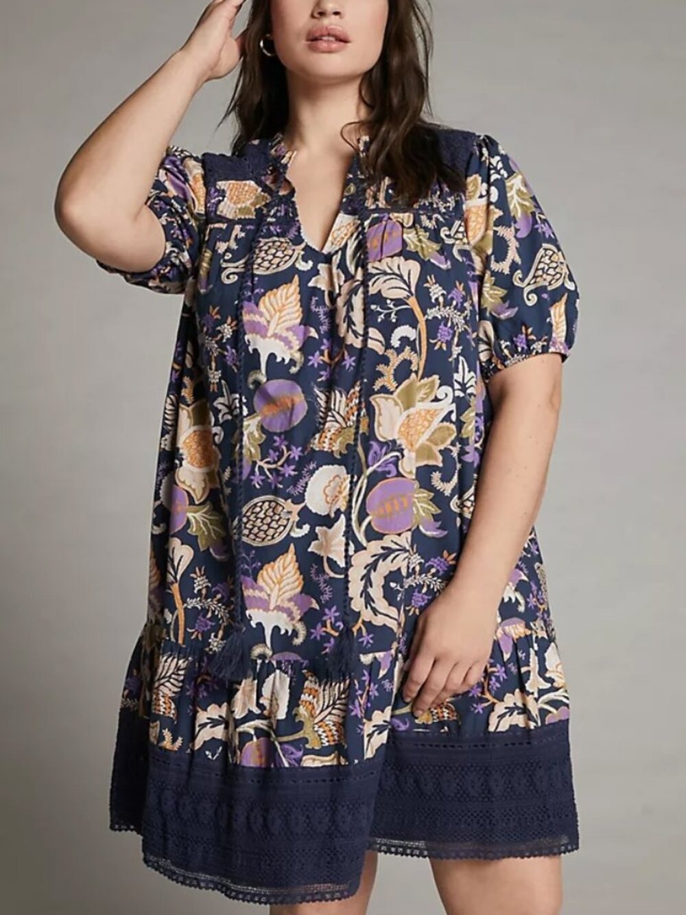 Anthropologie Let Me Be Navy Floral Print A-Line Mini Dress 1X